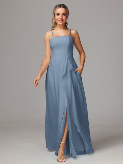 Spaghetti Straps Chiffon Bridesmaid Dress With Pockets