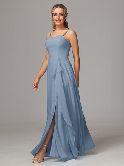 Spaghetti Straps Chiffon Bridesmaid Dress With Pockets