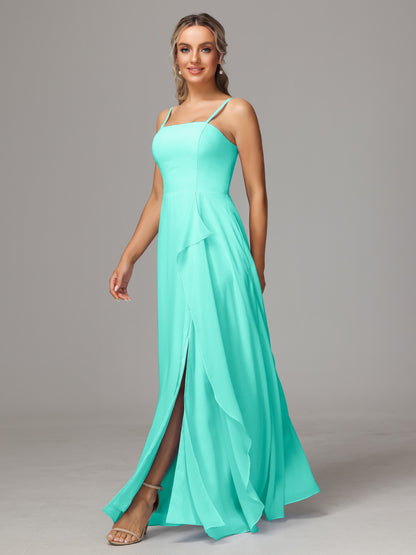 Spaghetti Straps Chiffon Bridesmaid Dress With Pockets