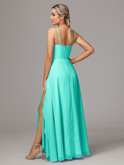 Spaghetti Straps Chiffon Bridesmaid Dress With Pockets