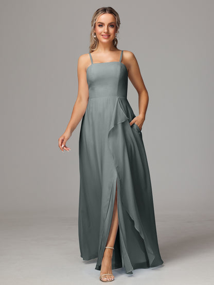 Spaghetti Straps Chiffon Bridesmaid Dress With Pockets