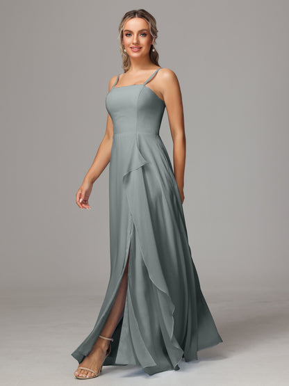 Spaghetti Straps Chiffon Bridesmaid Dress With Pockets