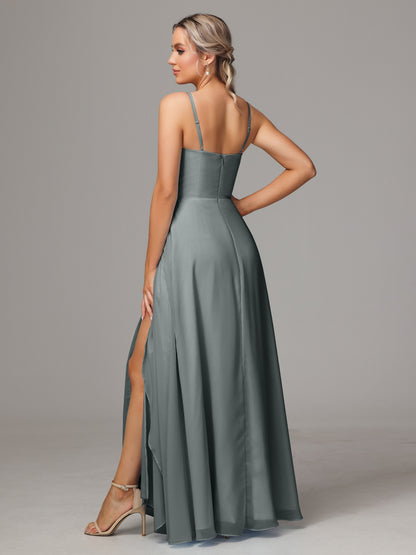Spaghetti Straps Chiffon Bridesmaid Dress With Pockets