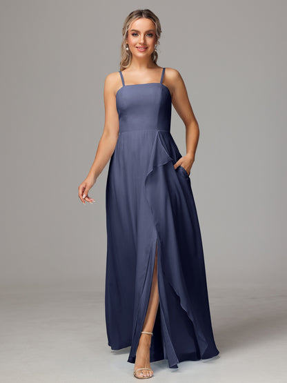 Spaghetti Straps Chiffon Bridesmaid Dress With Pockets