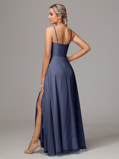Spaghetti Straps Chiffon Bridesmaid Dress With Pockets