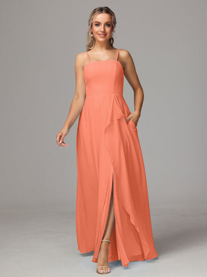 Spaghetti Straps Chiffon Bridesmaid Dress With Pockets