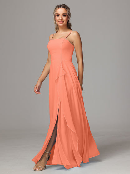 Spaghetti Straps Chiffon Bridesmaid Dress With Pockets