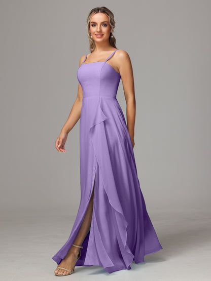 Spaghetti Straps Chiffon Bridesmaid Dress With Pockets