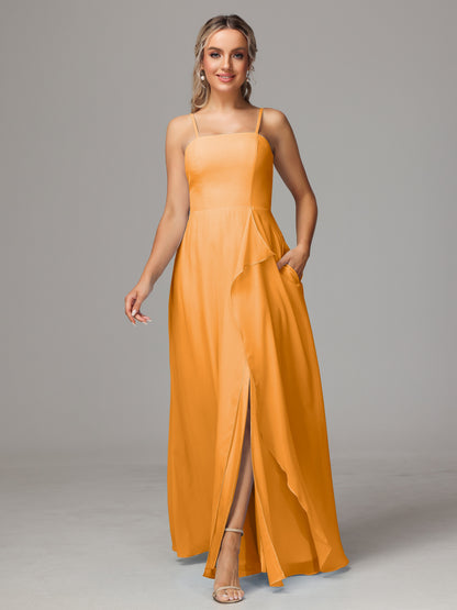 Spaghetti Straps Chiffon Bridesmaid Dress With Pockets