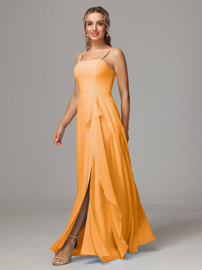 Spaghetti Straps Chiffon Bridesmaid Dress With Pockets