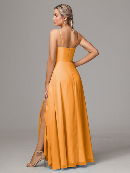 Spaghetti Straps Chiffon Bridesmaid Dress With Pockets