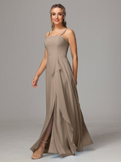 Spaghetti Straps Chiffon Bridesmaid Dress With Pockets