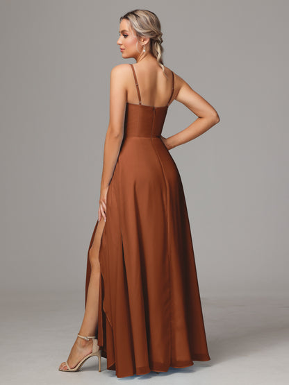Spaghetti Straps Chiffon Bridesmaid Dress With Pockets