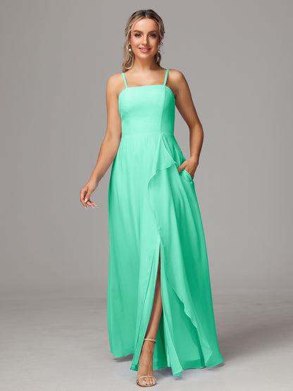Spaghetti Straps Chiffon Bridesmaid Dress With Pockets