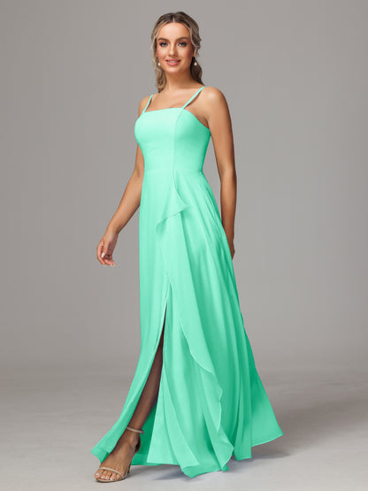 Spaghetti Straps Chiffon Bridesmaid Dress With Pockets