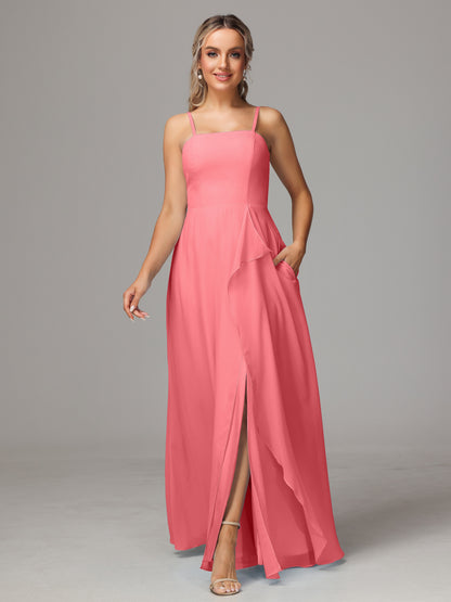Spaghetti Straps Chiffon Bridesmaid Dress With Pockets