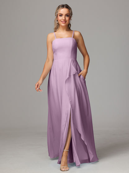 Spaghetti Straps Chiffon Bridesmaid Dress With Pockets