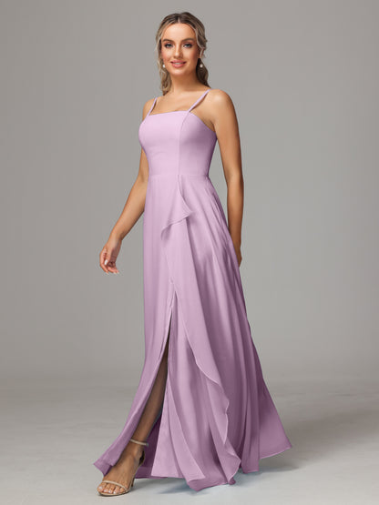 Spaghetti Straps Chiffon Bridesmaid Dress With Pockets