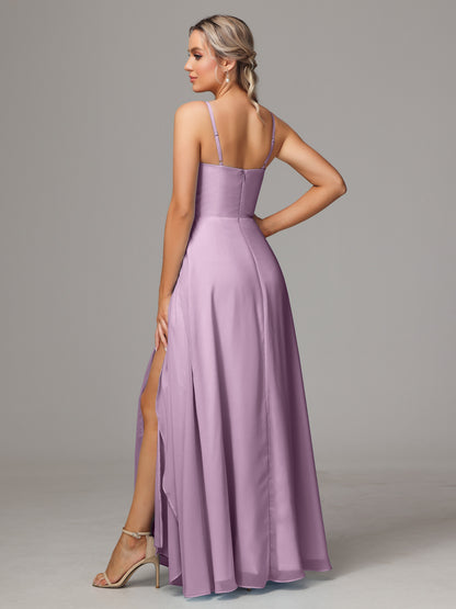 Spaghetti Straps Chiffon Bridesmaid Dress With Pockets