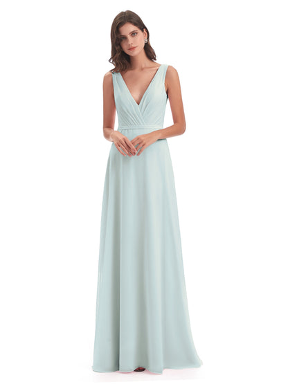 Kristina Sheath Floor Length V-Neck Chiffon Bridesmaid Dresses