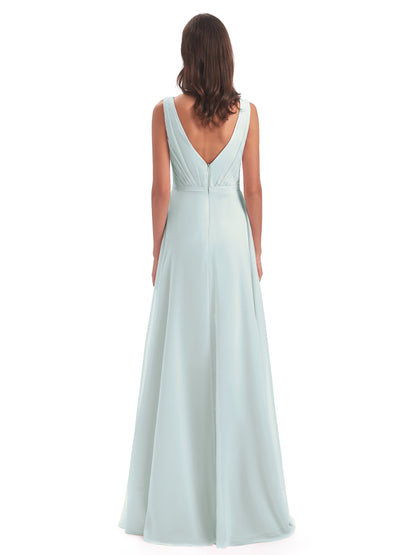 Kristina Sheath Floor Length V-Neck Chiffon Bridesmaid Dresses