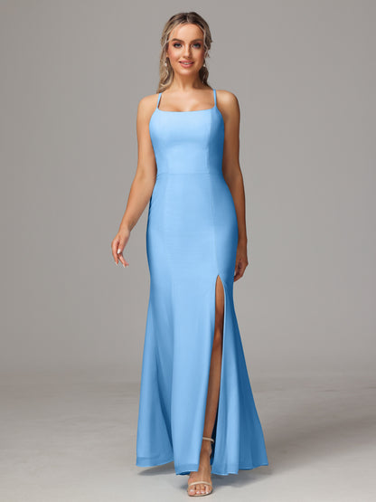 Spaghetti Straps Cross Back Chiffon Bridesmaid Dress