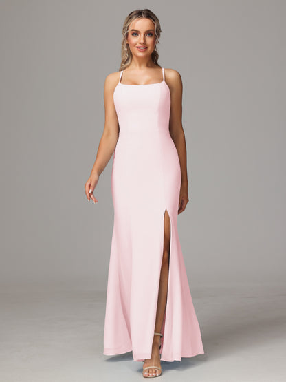 Spaghetti Straps Cross Back Chiffon Bridesmaid Dress