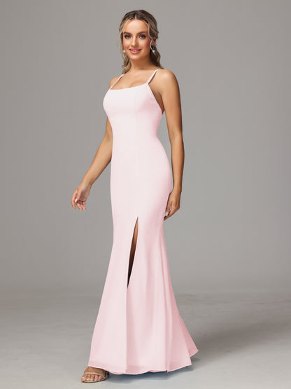 Spaghetti Straps Cross Back Chiffon Bridesmaid Dress