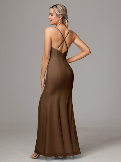 Spaghetti Straps Cross Back Chiffon Bridesmaid Dress