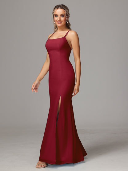 Spaghetti Straps Cross Back Chiffon Bridesmaid Dress
