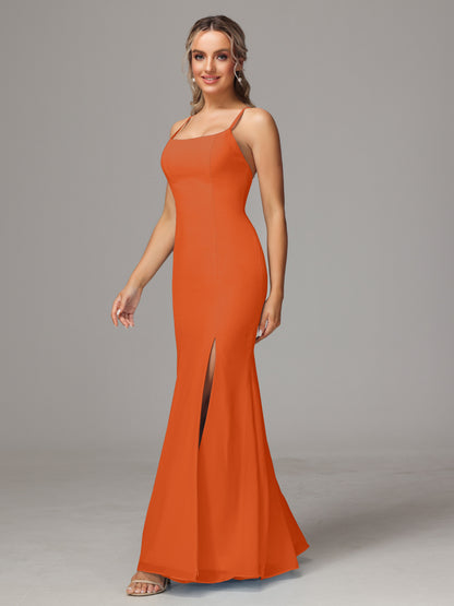 Spaghetti Straps Cross Back Chiffon Bridesmaid Dress