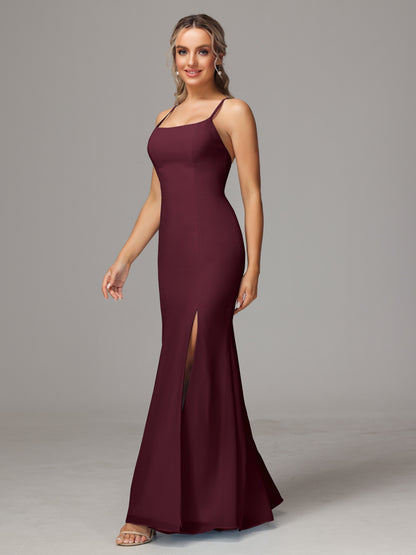 Spaghetti Straps Cross Back Chiffon Bridesmaid Dress