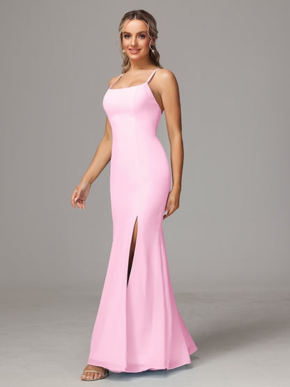Spaghetti Straps Cross Back Chiffon Bridesmaid Dress