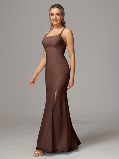 Spaghetti Straps Cross Back Chiffon Bridesmaid Dress