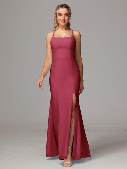 Spaghetti Straps Cross Back Chiffon Bridesmaid Dress