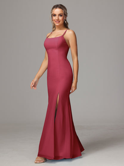 Spaghetti Straps Cross Back Chiffon Bridesmaid Dress