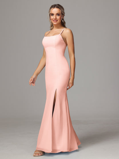 Spaghetti Straps Cross Back Chiffon Bridesmaid Dress