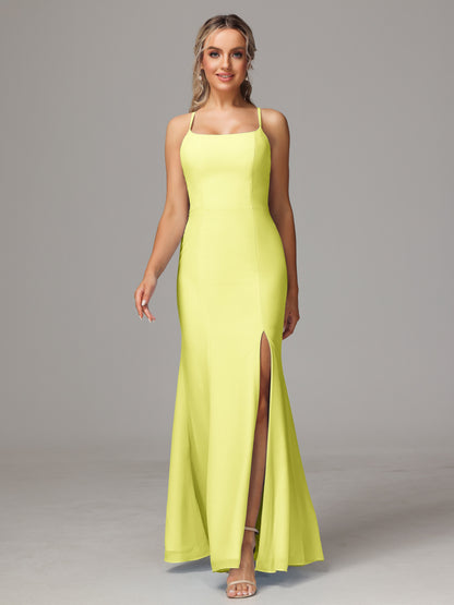 Spaghetti Straps Cross Back Chiffon Bridesmaid Dress