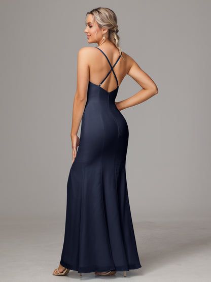 Spaghetti Straps Cross Back Chiffon Bridesmaid Dress