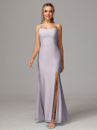 Spaghetti Straps Cross Back Chiffon Bridesmaid Dress