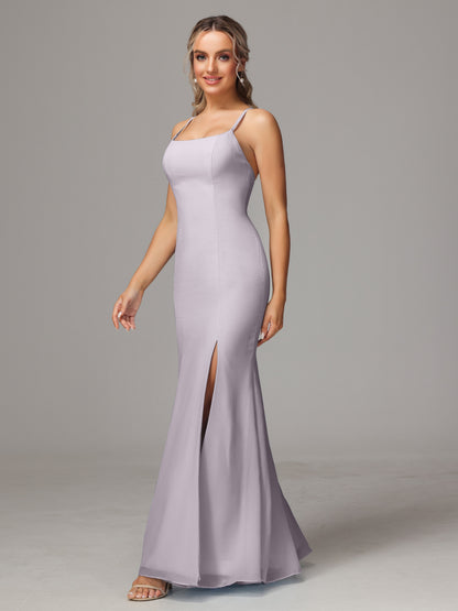 Spaghetti Straps Cross Back Chiffon Bridesmaid Dress