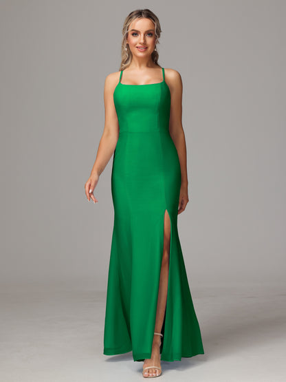 Spaghetti Straps Cross Back Chiffon Bridesmaid Dress