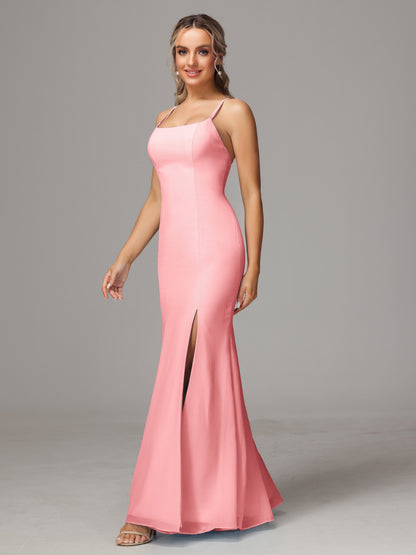 Spaghetti Straps Cross Back Chiffon Bridesmaid Dress