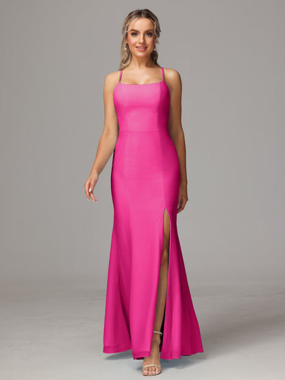 Spaghetti Straps Cross Back Chiffon Bridesmaid Dress