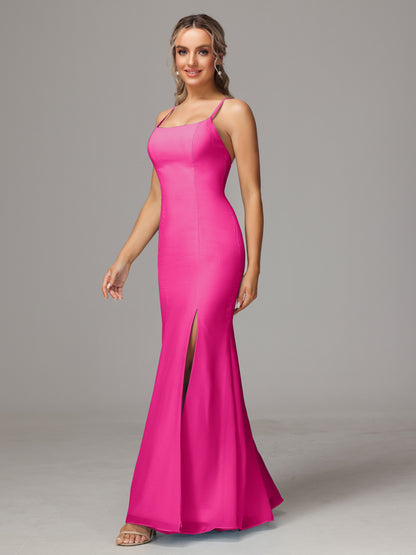 Spaghetti Straps Cross Back Chiffon Bridesmaid Dress