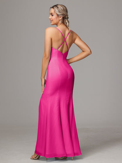 Spaghetti Straps Cross Back Chiffon Bridesmaid Dress