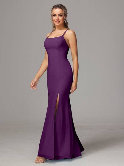 Spaghetti Straps Cross Back Chiffon Bridesmaid Dress
