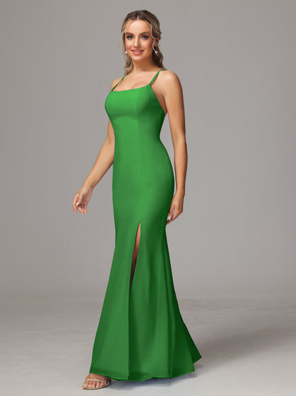 Spaghetti Straps Cross Back Chiffon Bridesmaid Dress
