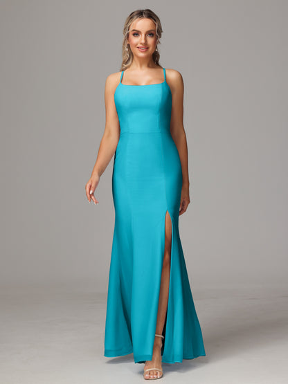 Spaghetti Straps Cross Back Chiffon Bridesmaid Dress