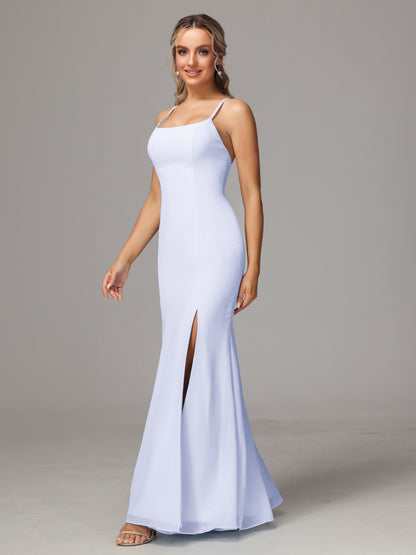 Spaghetti Straps Cross Back Chiffon Bridesmaid Dress